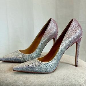 Azalea Wang rhinestone diamanté embellished high heels pumps Javier pink blue 9